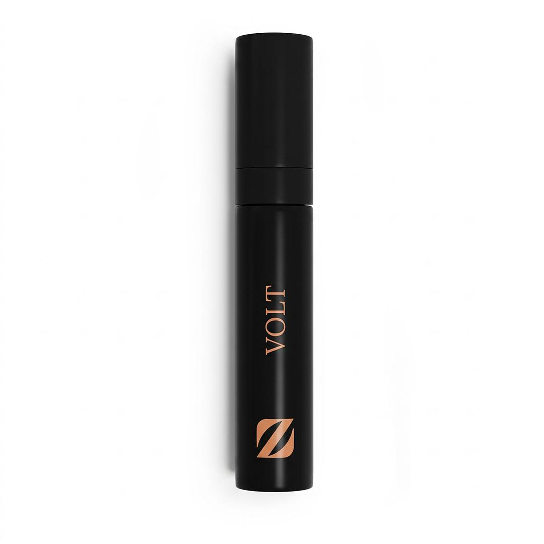Black travel spray Olfazeta by Chogan Volt, copper name and Z logo on white background