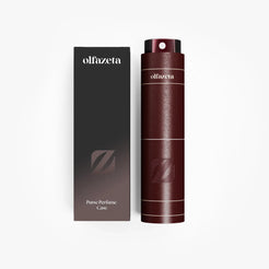 Étui de poche 'Timeless' Olfazeta by Chogan bordeaux à liserés dorés et son coffret noir sur fond gris clair