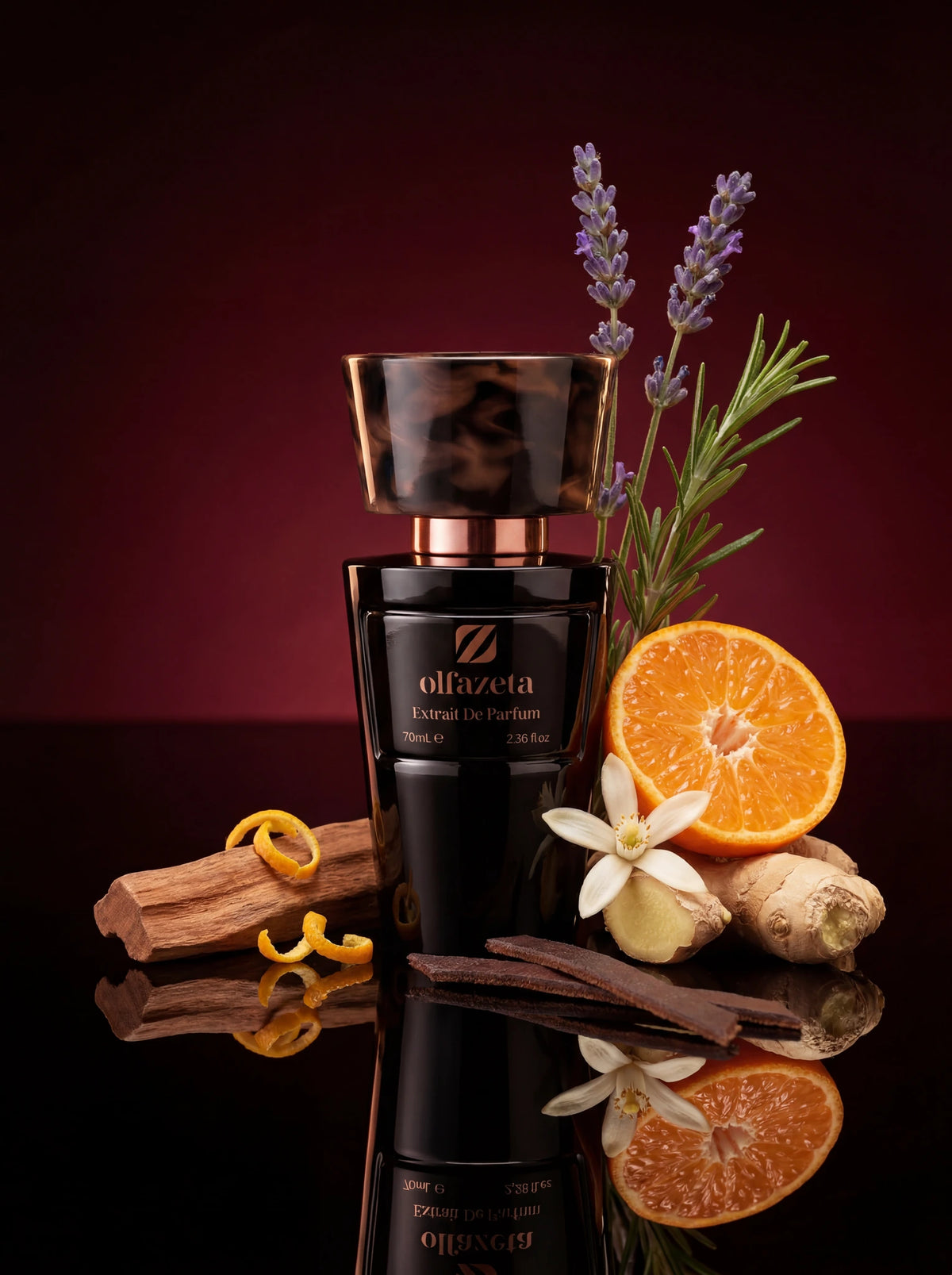 Flacon noir Olfazeta by Chogan Millésime N°157 avec lavande, orange coupée, gingembre et bois de santal